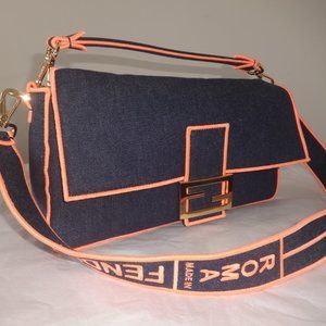 Fendi Large Denim Baguette w/ Strap 8BR771 A6VN
